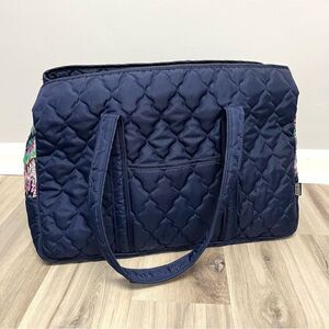 Cinda B Navy Blue Quilted Weekender Duffel Bag